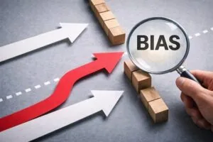 Visualisierung von Gender Bias in Unternehmen – unterschiedliche Wege symbolisieren ungleiche Chancen in Führung.